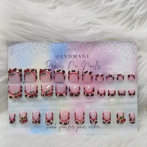 Jan's Blessed Hands Matching Leopard Print Nail and 20 Piece Toenails Set - Pink & White French Tip with 3D Design Customizable Press On Nails