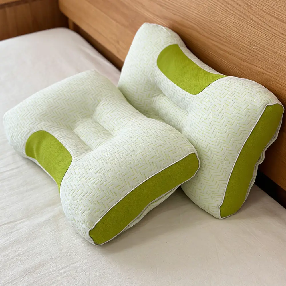 Set of 2 Green Polyester Fiber Pillows - Ergonomic, Fluffy Softness, Full Support, Comfortable for Better Sleep - Hand Wash Only Home Bedroom Bedding Essential