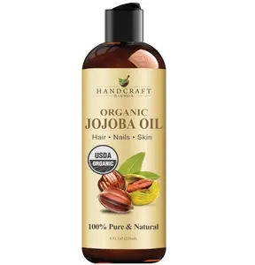 Handcraft Blends USDA Organic Jojoba Oil | Cold-Pressed | 8 Fl Oz | 100% Pure & Natural | for Hair, Skin & Face | Premium Grade Carrier Oil | for Massage & Aromatherapy | Hexane-Free