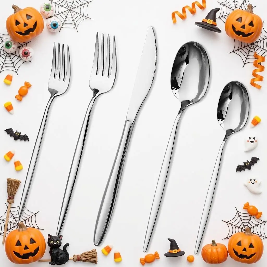 ECLIPSE Silver 20-Piece Stainless Steel Cutlery Set - Square Edge Ergonomic Flatware for 4, Dishwasher Safe, Sturdy, Wear-Resistant Modern Tableware, Party Dinnerware Service Set for Home Dining, Gifting