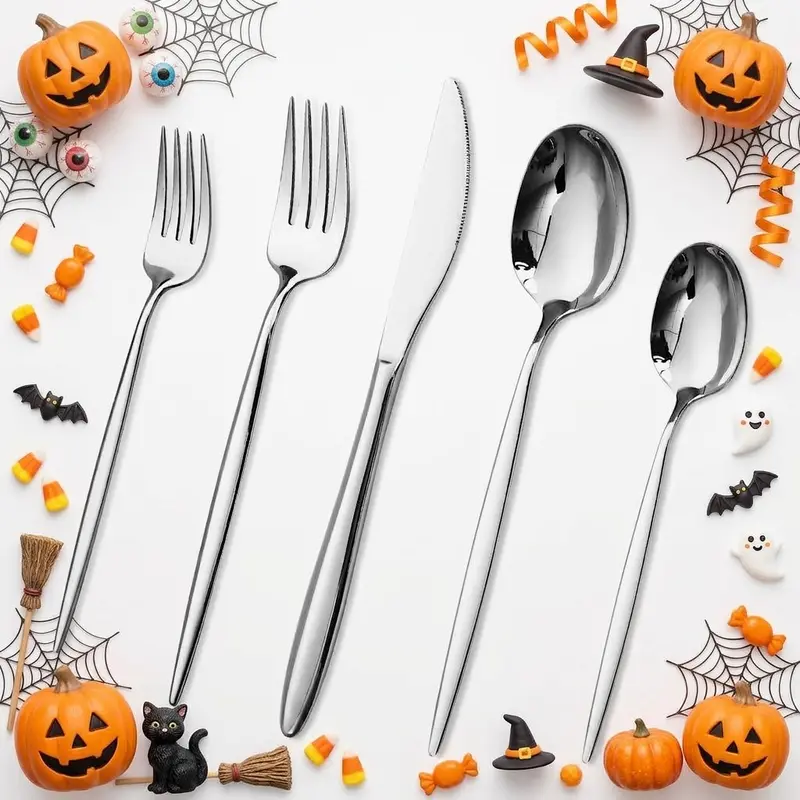 ECLIPSE Silver 20-Piece Stainless Steel Cutlery Set - Square Edge Ergonomic Flatware for 4, Dishwasher Safe, Sturdy, Wear-Resistant Modern Tableware, Party Dinnerware Service Set for Home Dining, Gifting