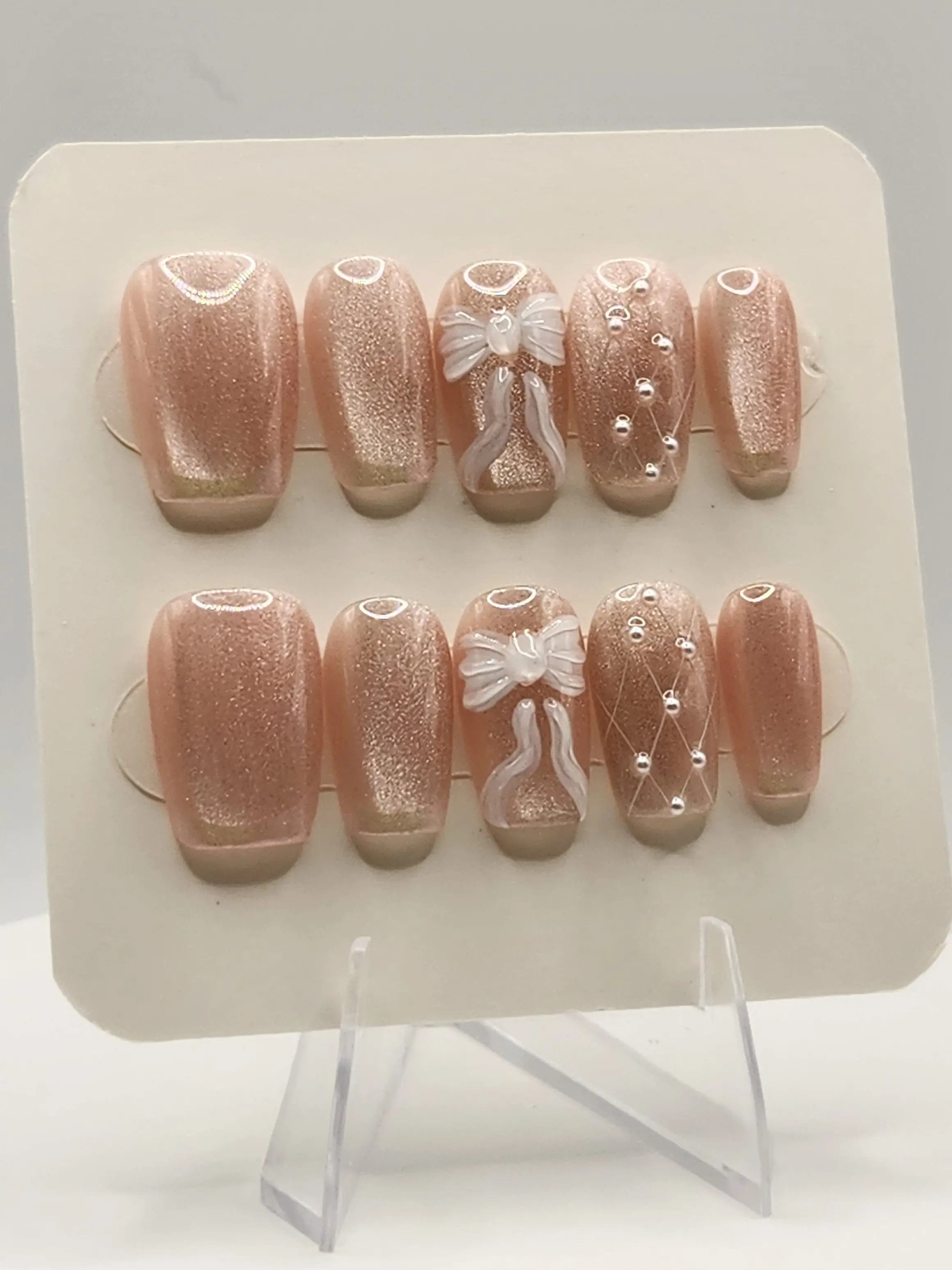 Ribbon & Pearl Press-On Nails