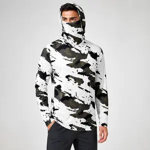 Men’s Camo Sun Protection Hoodie Shirt, UPF 50+ Long Sleeve UV Cooling Fishing Hiking Outdoor Shirt