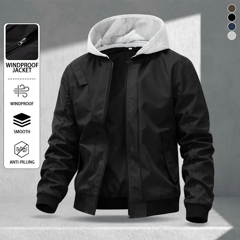 Men's Fashionable Casual Hooded Jacket Windproof and durable design Ideal for daily commuting, outdoor activities, and sports Perfect for spring, summer, and all-season wear Coats Long Sleeve windbreaker jacket