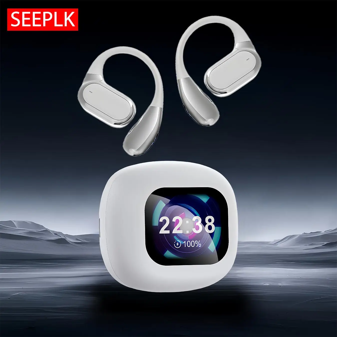 Wireless Open-ear Earbuds, Bluetooth-compatible Earphones with Digital Display, Long Time Play Touch Screen Headphones with Built-in Microphone