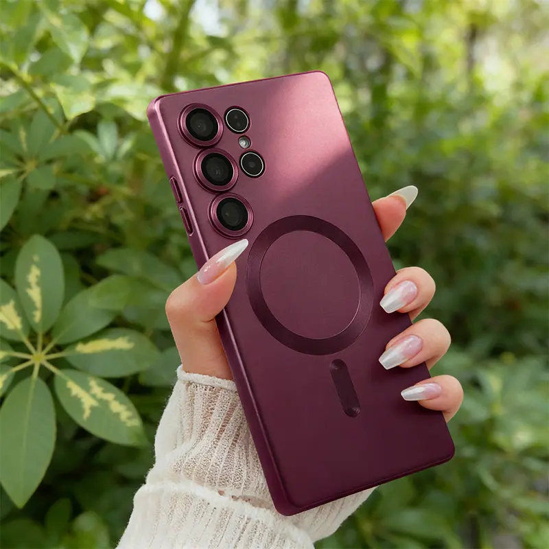 Amzfield Matte Burgundy Soft Silicone Slim Protector Case for Samsung Galaxy S25 Ultra - MagSafe-Compatible Magnetic Shockproof Bumper, Full Camera Lens Coverage, Mature Cellphone Accessory with Flush Mount (for Women)