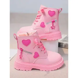 Cute Fashionable Heart Decor High Top Boots for Girls, Casual Comfortable Warm Boots for Daily Wear, Perfect for Students and Outdoor for Fall & Winter