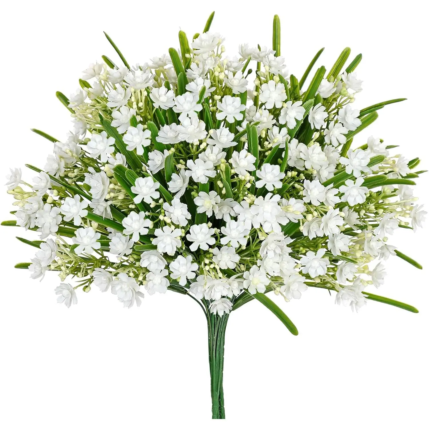 Artificial Spring Flowers UV Resistant - 6 Pcs White Fake Wildflowers 13.7" Faux Plastic Greenery Farmhouse Plants Shrubs Faux Flowers for Outdoor Planters Garden Wedding Indoor Table Home Porch Decor