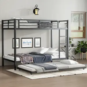 Metal Bunk Bed with  Size Trundle, Black