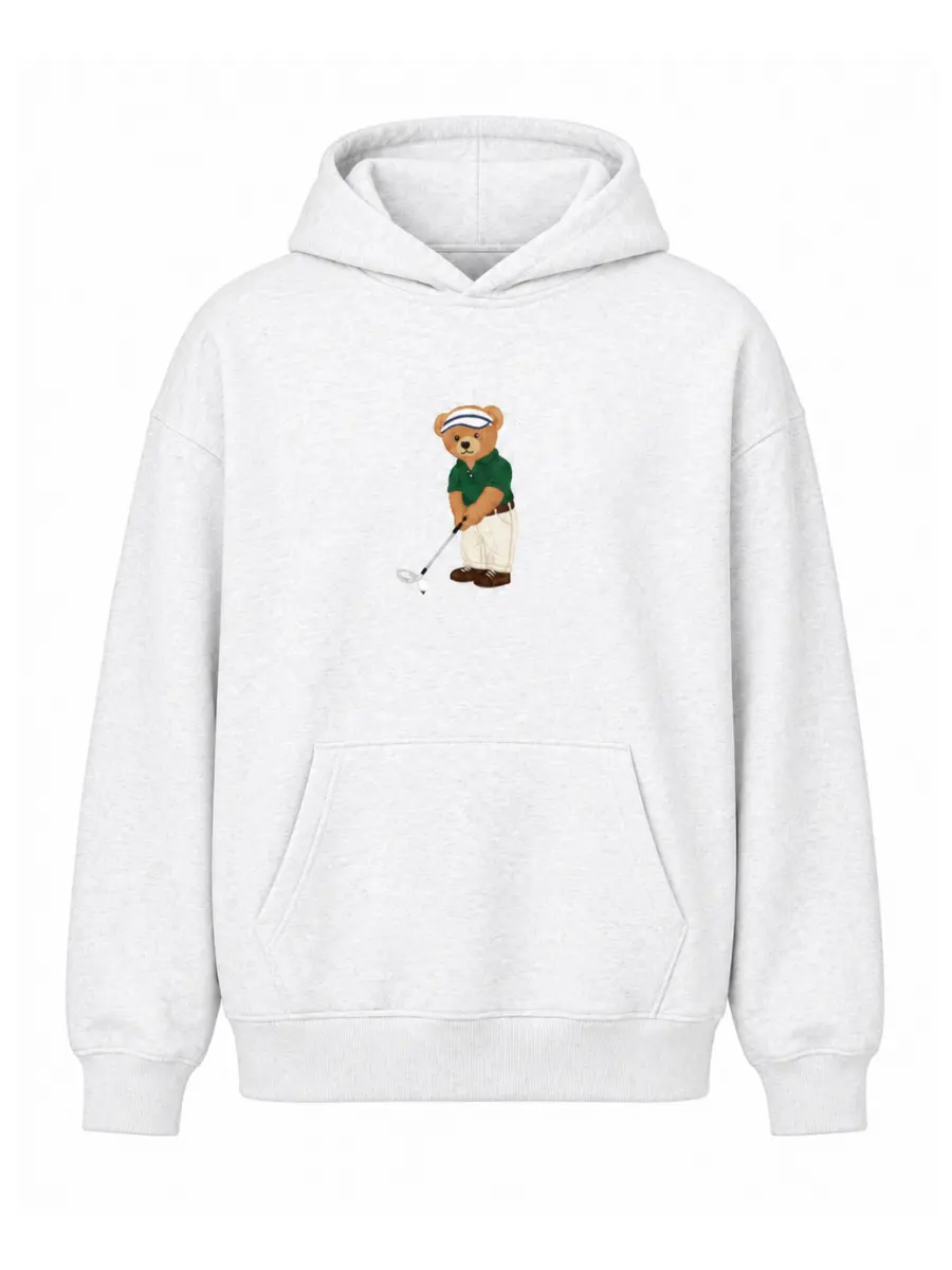 Pearl Grey Classic Teddy Bear Golf Embroider Hoodie