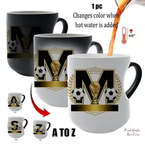Personalized Heat Sensitive Magic Mug with World Cup Initials, Color Changing Heart Design Ceramic Cup, Unique Gift for Football Fans
