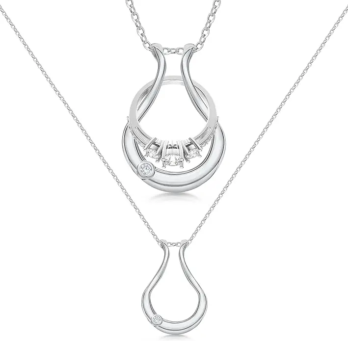 Original Patented Bezel Ring Holder Necklace - Stainless Steel Convenient Daily Women's Engagement Ring Accessory - Gift for Her (Mother, Wife)