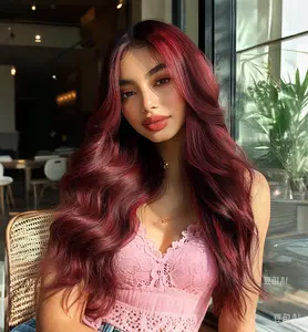 SMILCO/26-inch |Claret Red Body Wave  hair T part  Lace Front Wigs | SM9136