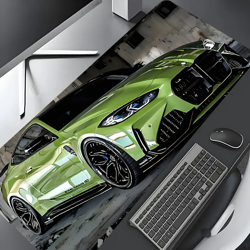 Neon Green Supercar Design Large Gaming Mouse Pad, Computer Mouse Pad, Desktop Drotection Pad, Washable Rubber Pad Non-Slip Lock Edge Multi-Size Mouse Pad For Home Office, Desktop Accessory, Gift, Non Slip Mousepad