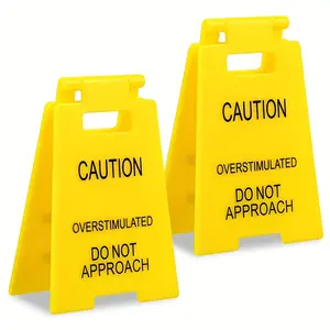 2pcs Caution: Overstimulated Office Desk Sign, Office Desk Decoration, 3D Printing Funny Warning Brand Style Desktop Accessories, Office Prank Gift, Suitable for Colleagues, Employees And Bossesfor Christmas, Halloween Decorations Home Decor