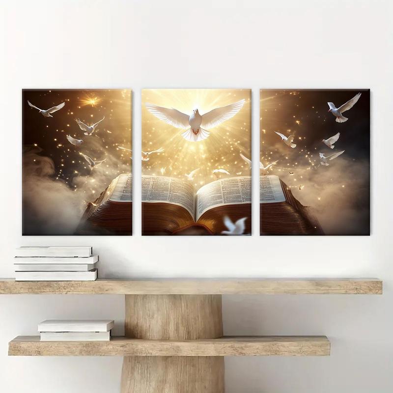 Bible Themed Wooden Framed Canvas Painting, 3 Counts/set Modern Art Decoration, Wall Art for Home Living Room Bedroom Office, Poster