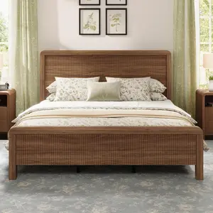 AMERLIFE Wood Bed Frame with Headboard & Footboard, Modern Fluted Wooden Platform Bed Frame with Rounded Safety Edges, Wood Slat Support, No Box Spring Needed, Easy Assembly