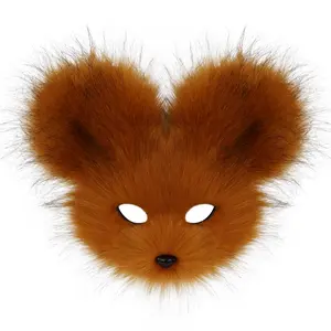 Realistic Plush Rat Mask for Therian Gear & Quadrobics Faux Fur Mouse Half Mask with Soft Texture and Eye Cutout