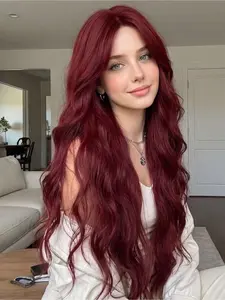 Long Wavy Synthetic Wig With Bangs, Made Of Heat-Resistant Natural-Looking Hair, Suitable For Women's Daily Wear, Parties, Cosplay And Other Occasions