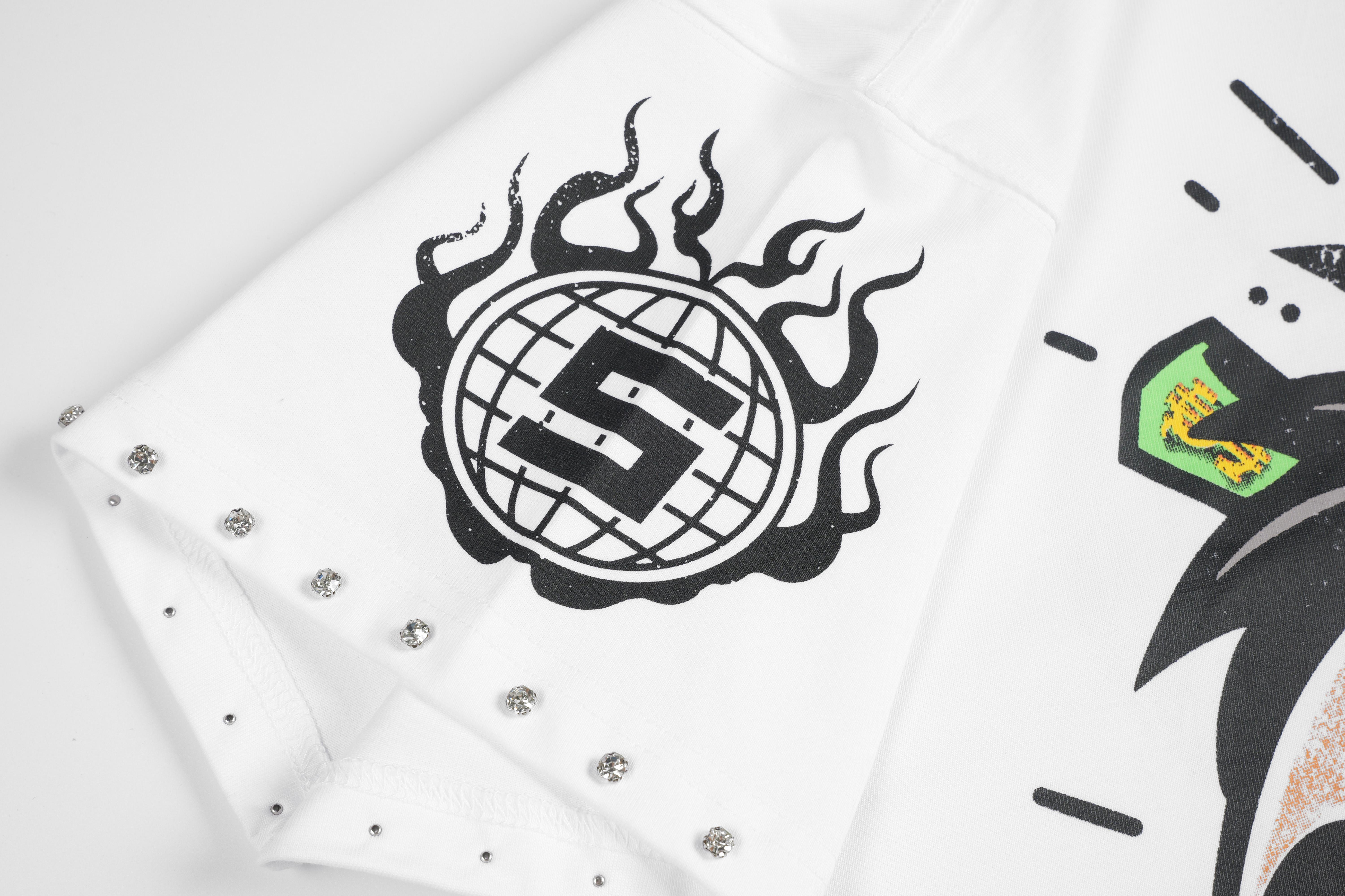 100% Cotton Tee, Rhinestones Casual Over-sized Money Cartoon Graphic T-Shirt Men Streetwear Hip Hop Top