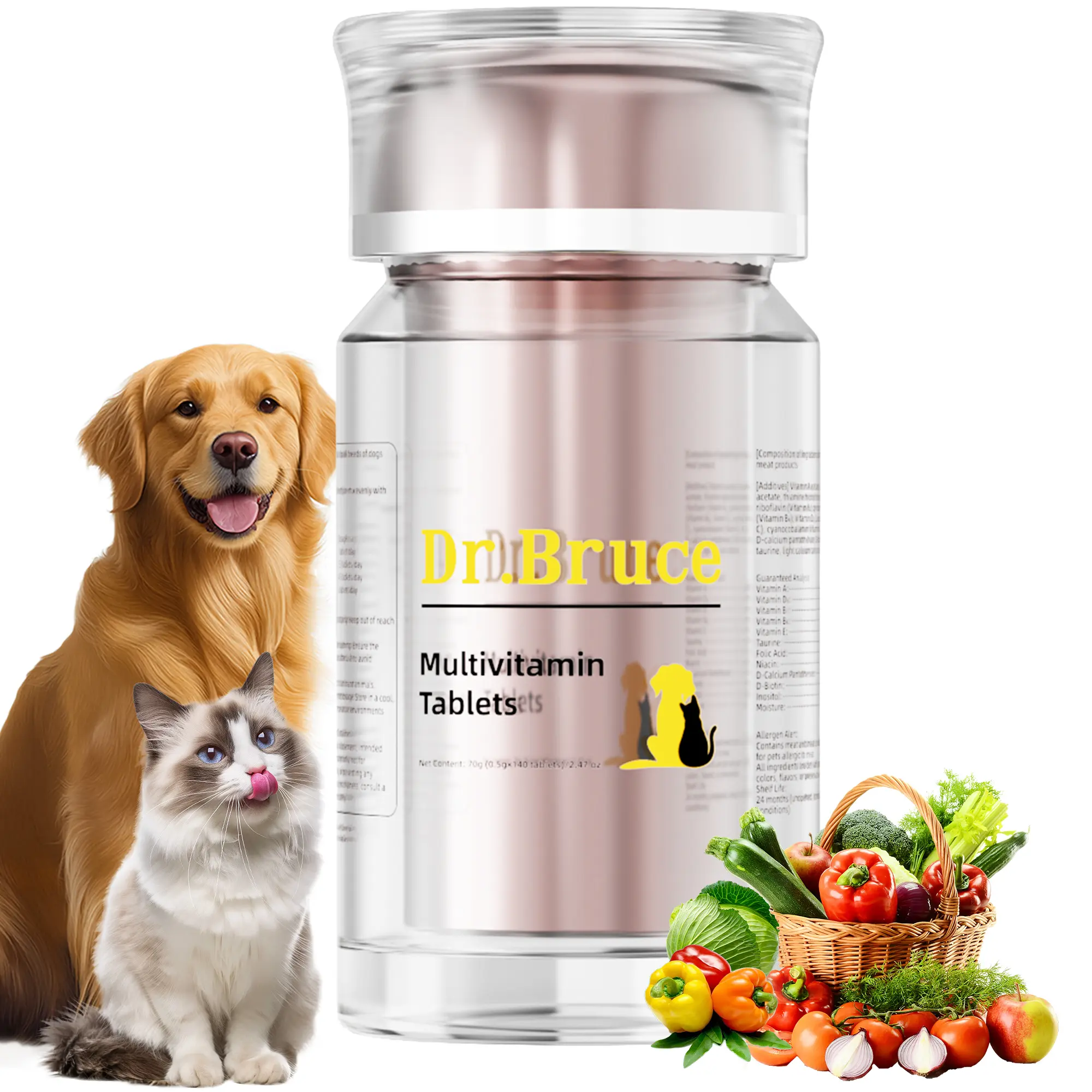 Dr.Bruce Multivitamin Tablets for Dogs & Cats, All-in-One Daily Wellness Support with Taurine, Promotes Heart, Vision, Skin & Immune Health