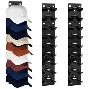 2 Pack Hat Organizer for Baseball Caps, Wall Mounted Adhesive Cap Holder, 20 Hat Capacity, Multi-Layer Storage Rack for Closet Door & Bedroom
