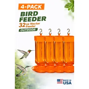 First Nature 3088 Oriole Bird Feeder 32 oz Nectar Feeder Outdoor 4 Pack