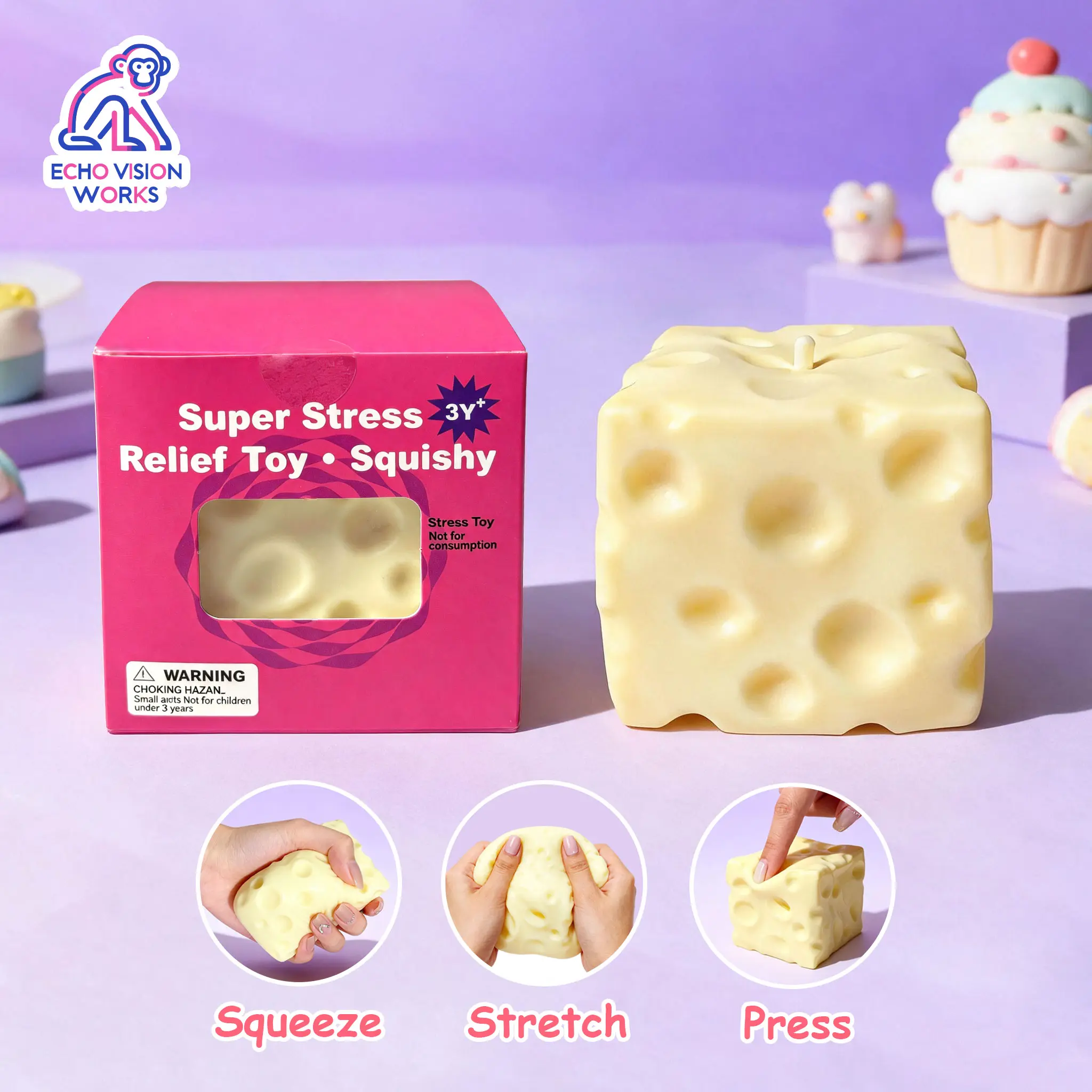 Handmade Food-Grade Silicone Cheese Squishy Fidget Toy - Stress Ball Cube, Decompression Tool with Ultra-Creamy Silky Touch, No Rebound Effect, Ideal for Desk Play, Adult Gifts