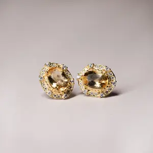 Nativa Jewelry Citrine Stud Earrings for Women - Vintage-Inspired Design with Zircon Accents