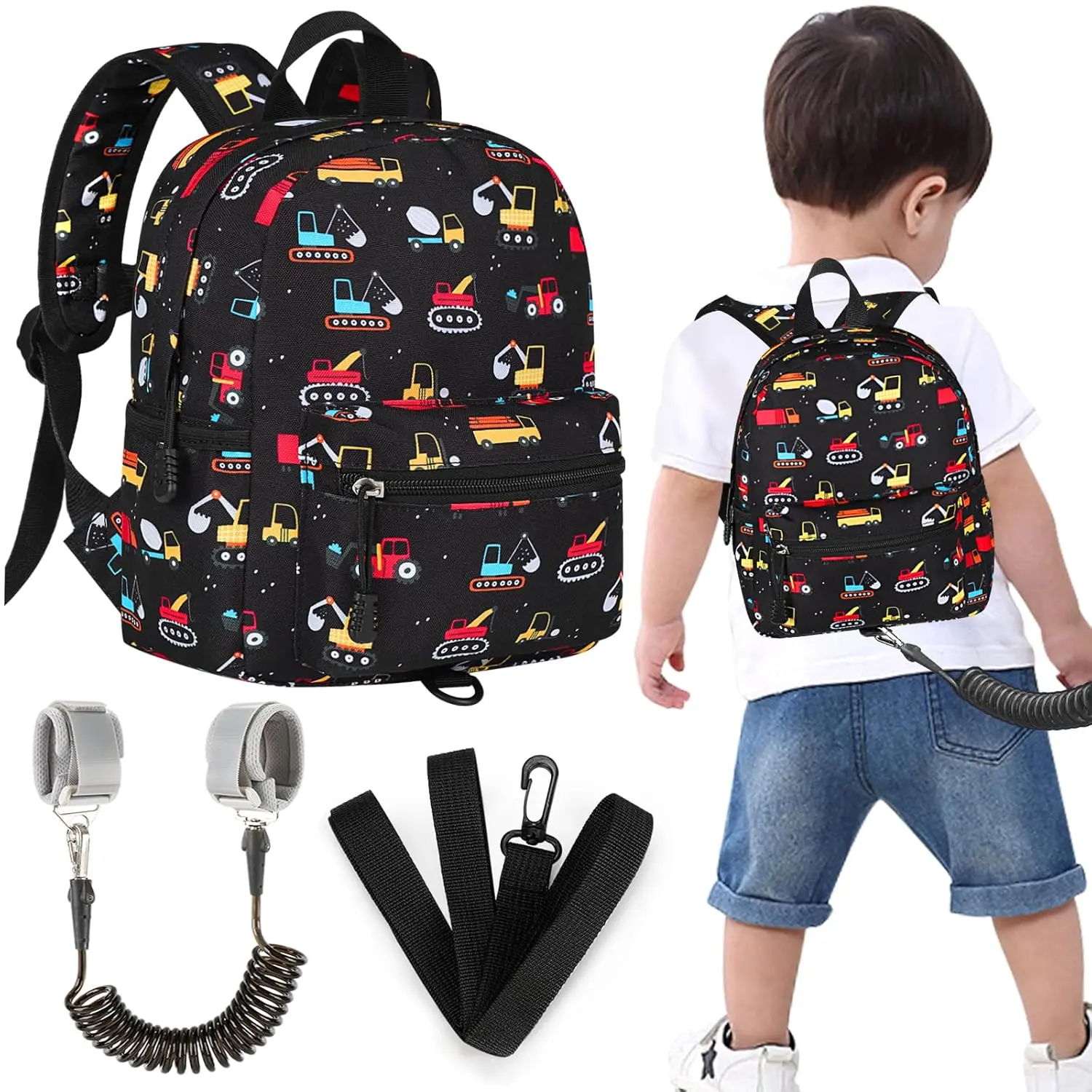 Toddler Backpack with Leash 1-3 Years Old Boys Girls Cute Mini Excavator Anti Lost Wrist Link Travel Small Kids Backpack Harness Black Toddler Backpack with Leash 1-3 Years Old Boys Girls Cute Mini Excavator Anti Lost Wrist Link Travel Small Kids Backpack Harness Black