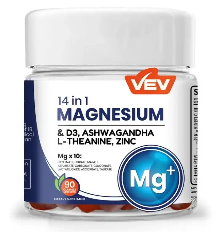 VEV 14-in-1 DeepCalm Magnesium Complex Gummies | Magnesium Glycinate with Ashwagandha, L-Theanine, Vitamin D3 & Zinc | Women’s Cortisol Support Supplement, 90ct, No Added Sugar, Vegan