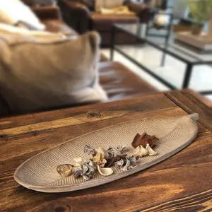 Elegant Long Leaf Wood Tray for Jewelry, Keys, and Decorative Centerpiece