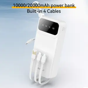 Bilolly Portable power bank, 10000mAh/20000mAh mobile power charger, built-in 4 wires, 2 USB interfaces, fast charging, travel mobile phone charger compatible with iPhone, Samsung, Google and other mobile phones and tablets