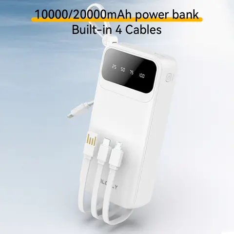 Bilolly Portable Lithium Power Bank - 10000mAh/20000mAh Rechargeable Battery, Compact Design, Built-in 4 Wires, 2 USB Interfaces, Fast Charging, Travel Charger for Smartphone, iPhone, Samsung, Google & Other Devices