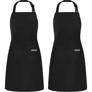 2 Pack Black Adjustable Bib Cooking Apron Waterdrop Resistant with 2 Pockets Aprons for Men Women - Suit for Kitchen And Outdoor BBQ (35.8IN x 26.8IN Black)