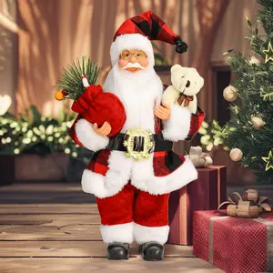Classic Red Santa Claus with Teddy Bear - Vintage Christmas Decoration, No Electricity Needed, Durable PVC, Perfect for Home & Window Display, Christmas Decorations for Home, Holiday Decoration, Festive Design, Holiday Shoppers