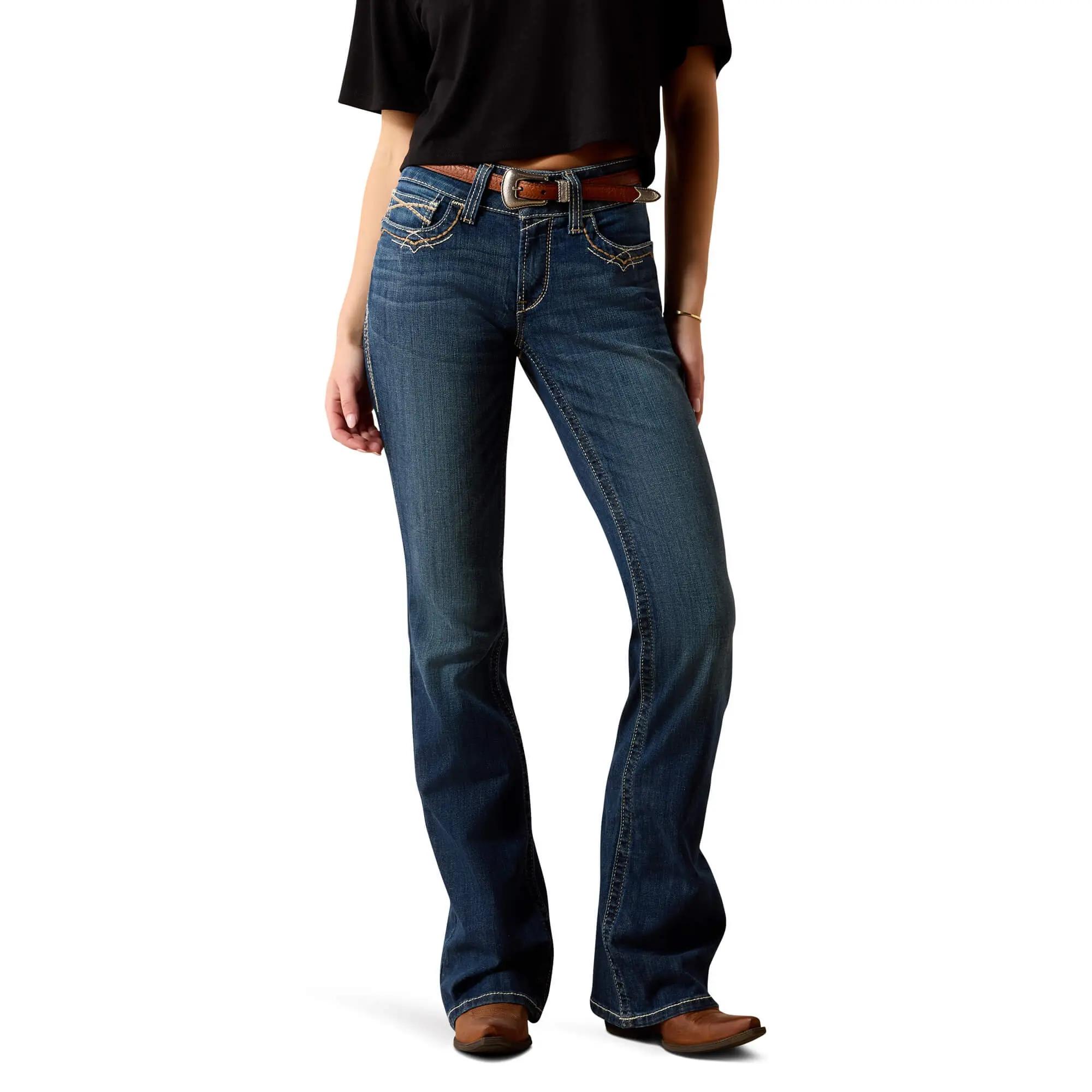 Women's R.E.A.L. Mid Rise Stretch Entwined Festival Boot Cut Jeans