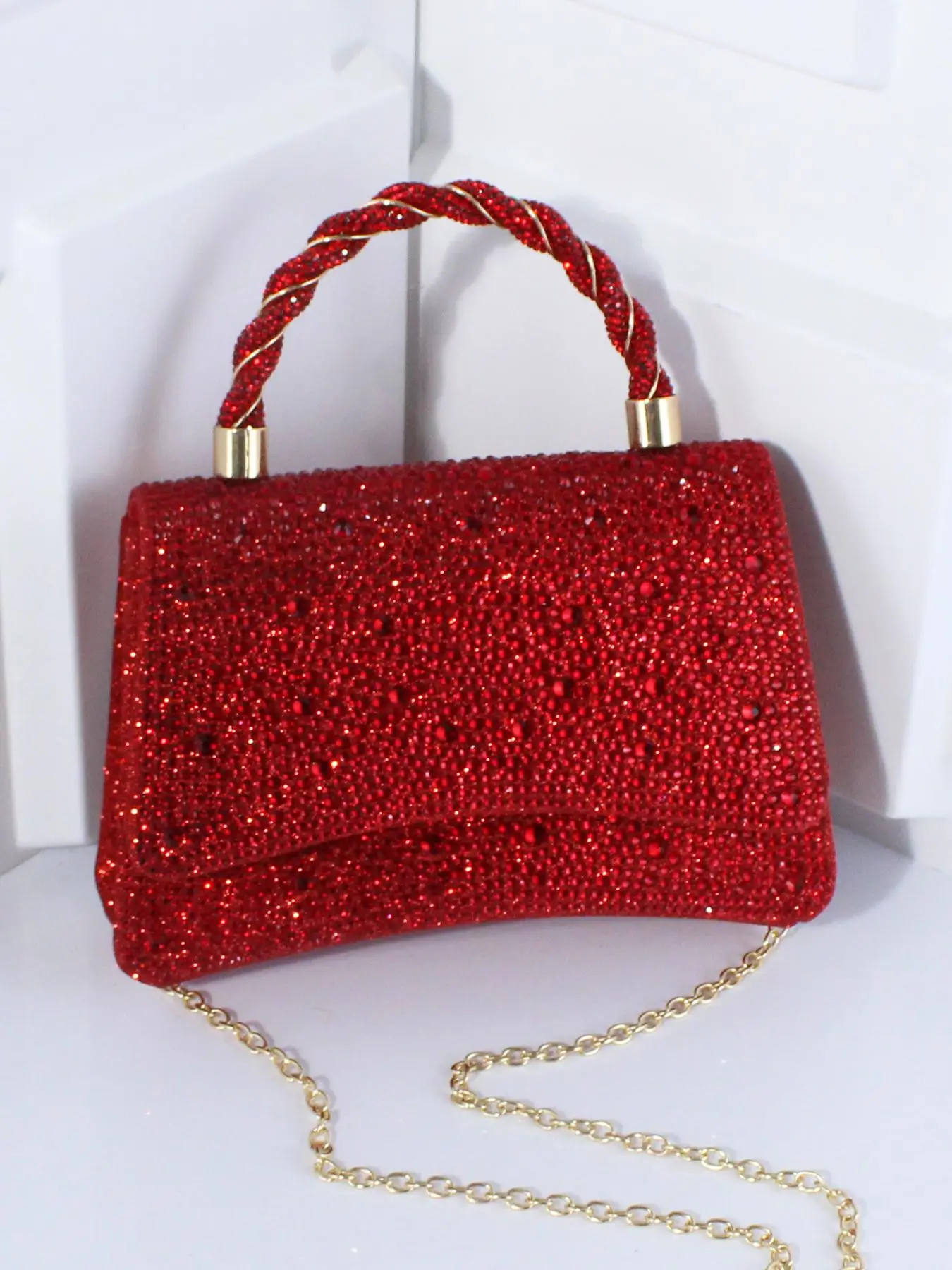 Women's Elegant Bling Rhinestone Decorated Evening Bag, Exquisite Trendy Chain Strap Crossbody Bag, Fashionable Bag for Party Decoration, Valentine Gi