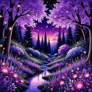 5D DIY Full Drill Round Diamond Painting - Diamond Art Kit Dreamy Forest Night Scene Mosaic, Canvas - DIY Decorative Painting, Home Wall Art, Suitable for Halloween and Christmas, Birthday and Anniversary Gifts Diamond Painting Kits