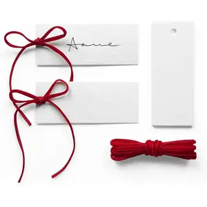 50 Pcs Place Cards for Table Setting - 3.94"X1.57" with Velvet Ribbon, Name Cards for Wedding Dinner Party Events (Red)