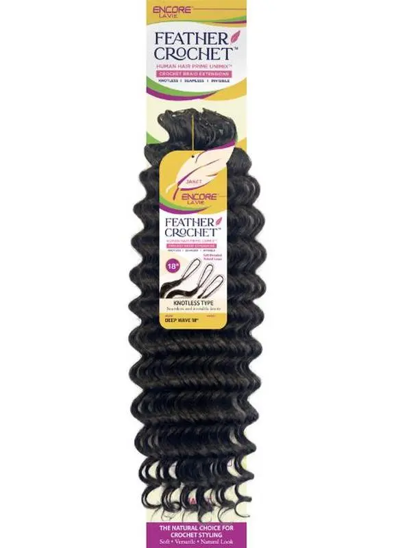 Janet Collection Human Hair Prime Unimix Encore Lavie Feather Crochet Knotless Braid Extension NEW DEEP 18"