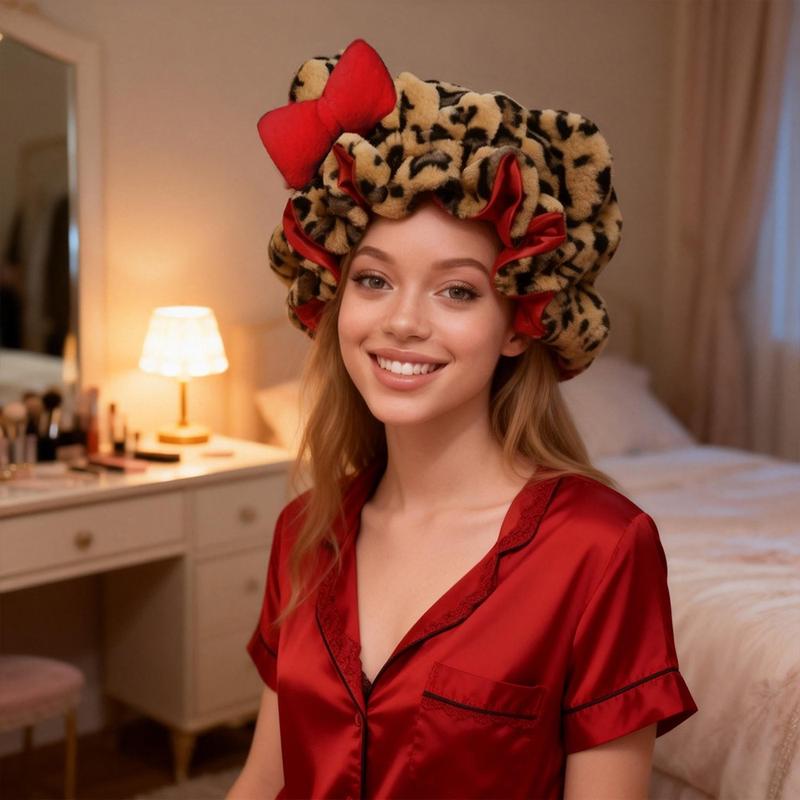 1PC Women' Teddy Bear Bonnet Adjustable Plush 3d bonnets, Plush Teddy Satin-lined Bonnets，Breathable Sleep Bonnet for New Year Parties, Holiday & Winter Events， - Cute Hair Care Cap for Themed Events & Casual Attire