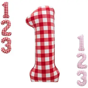 40 Inch Red Gingham Number 1 Balloon | Large Foil Checkered Balloon for Baby Girls 1st Birthday Party Decorations Red 1 Balloon