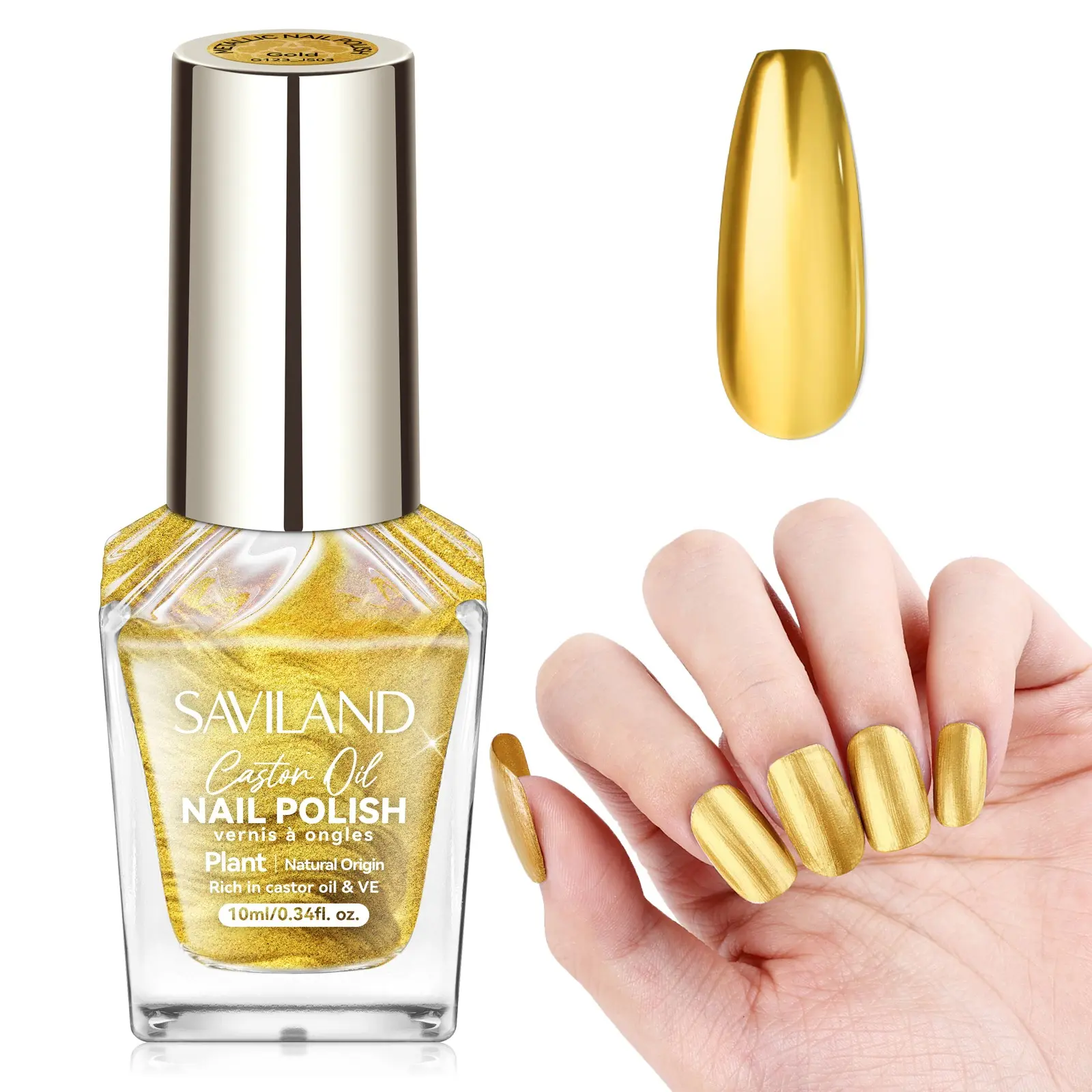 SAVILAND 0.34 oz Metallic Gold Nail Polish Mirror Golden Nail Polish Regular Chrome Fingernail Polish No Curing Bulk Nail Lacquer for Toes Nail Art DIY Home Nail Polish Chrome Finish