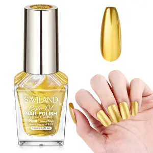 SAVILAND 0.34 oz Metallic Gold Nail Polish Mirror Golden Nail Polish Regular Chrome Fingernail Polish No Curing Bulk Nail Lacquer for Toes Nail Art DIY Home Nail Polish Chrome Finish