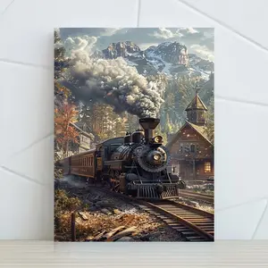 Room Decoration 1 Piece Vintage Steam Train Canvas Art Poster, 30.48x 40.64cm , Wooden Frame Wall Decoration, Suitable for Home, Bedroom, Living Room, Bathroom, Hotel, Cafe, Office, Family Gift