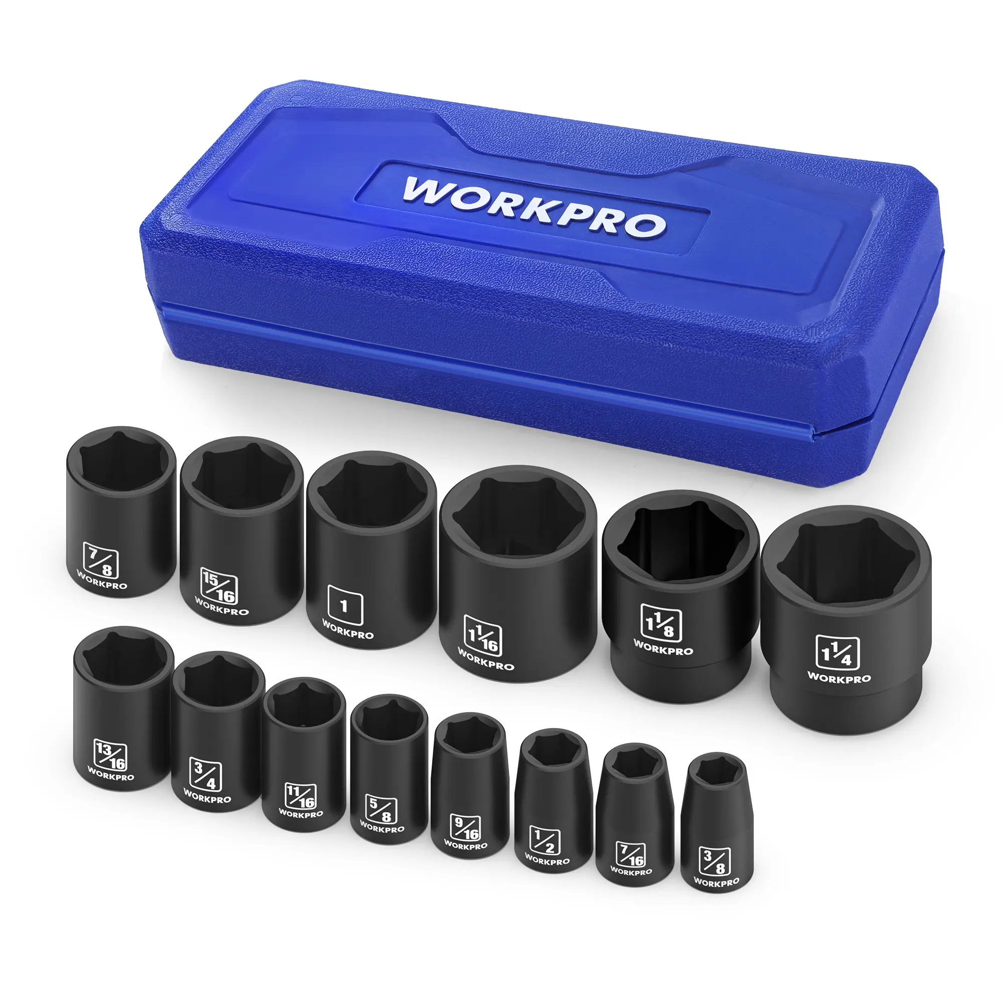 #toolupgrade WORKPRO 1/2” Drive Shallow Impact Socket Set, Cr-V Steel 6-Point Socket Set with Storage Case for Automotive Maintenance and Repairs
