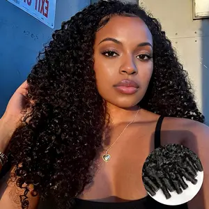 LC Lucxry HAIR Burmese Curly 250% Density 3in1 Put On Go GluelessHalf Wig, Brizalian Human Hair, Kinky Curly, Invisible Hairline, True to Length Leave Out Friendly Glueless  Wig Quick Install Natural Black,Highlight #P4/27B,Blended Perfectly#Summervibe