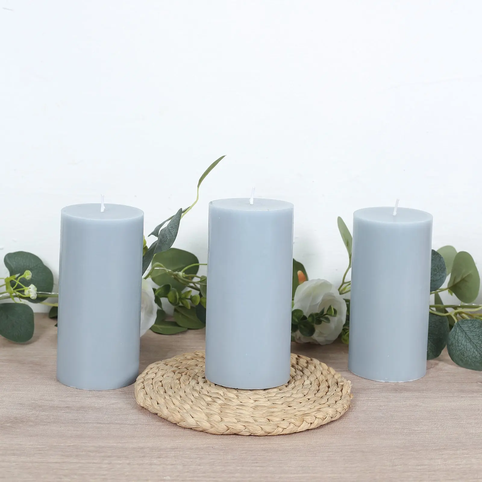6-Pack Unscented Dusty Blue Paraffin Wax Pillar Candles - 3"x6", Dripless Burn, Smokeless Cotton Wicks, 60-Hour Long-Lasting Clean Burn, Home Decor for Living Room, Restaurants, 60 Hours