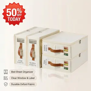 Closet Organizer for Bed Sheets, Foldable Fabric Storage Bins with Clear Window & Handles, Fabric Storage Boxes for Sheets, Blankets, Comforters, Pillows, Wardrobe Organization